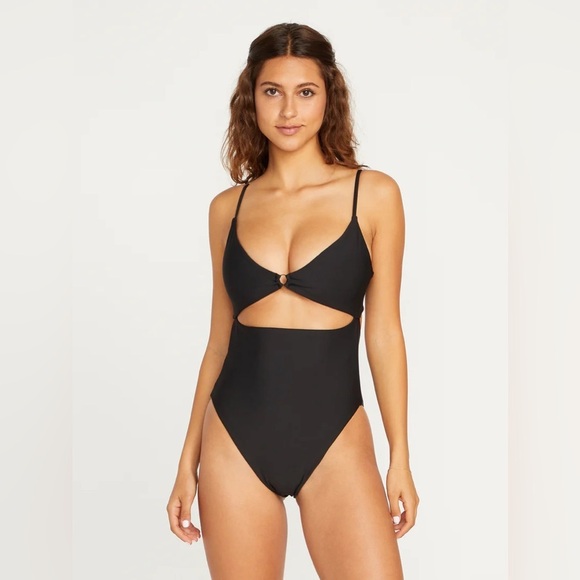 VOLCOM SIMPLY SEAMLESS CUT OUT ONE-PIECE SWIMSUIT - BLACK XXL - Picture 1 of 6